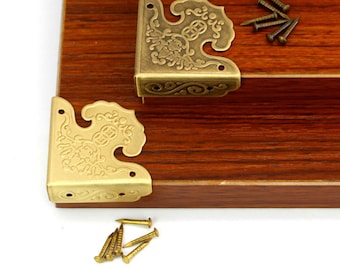 brass made: 4pcs 32MMx32MM Jewelry Box Corner brass corner furniture Corner  Decoration Corner Protection with nails