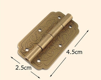 brass made: 2 pcs 45MMx25MM  Brass Cabinet door hinges  Furniture hinges Chinese antique brass hinges with nails