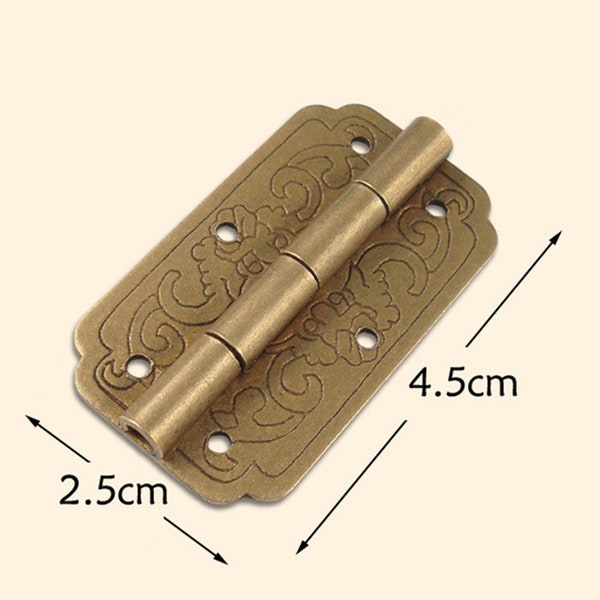 brass made: 2 pcs 45MMx25MM  Brass Cabinet door hinges  Furniture hinges Chinese antique brass hinges with nails