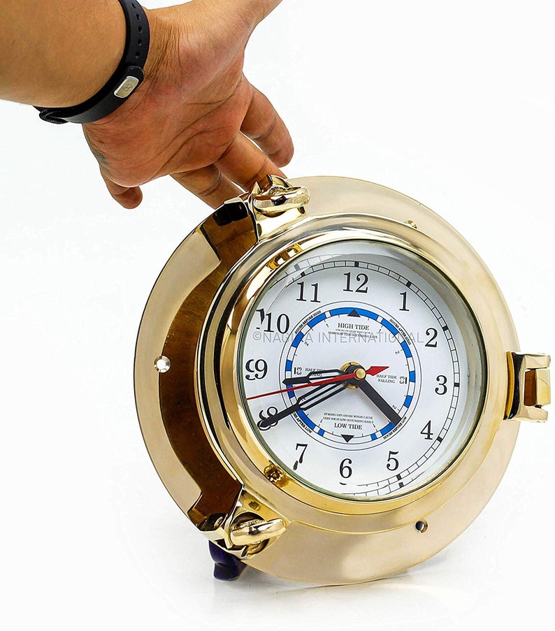 9 Solid Brass Porthole Time and Tide Clock
