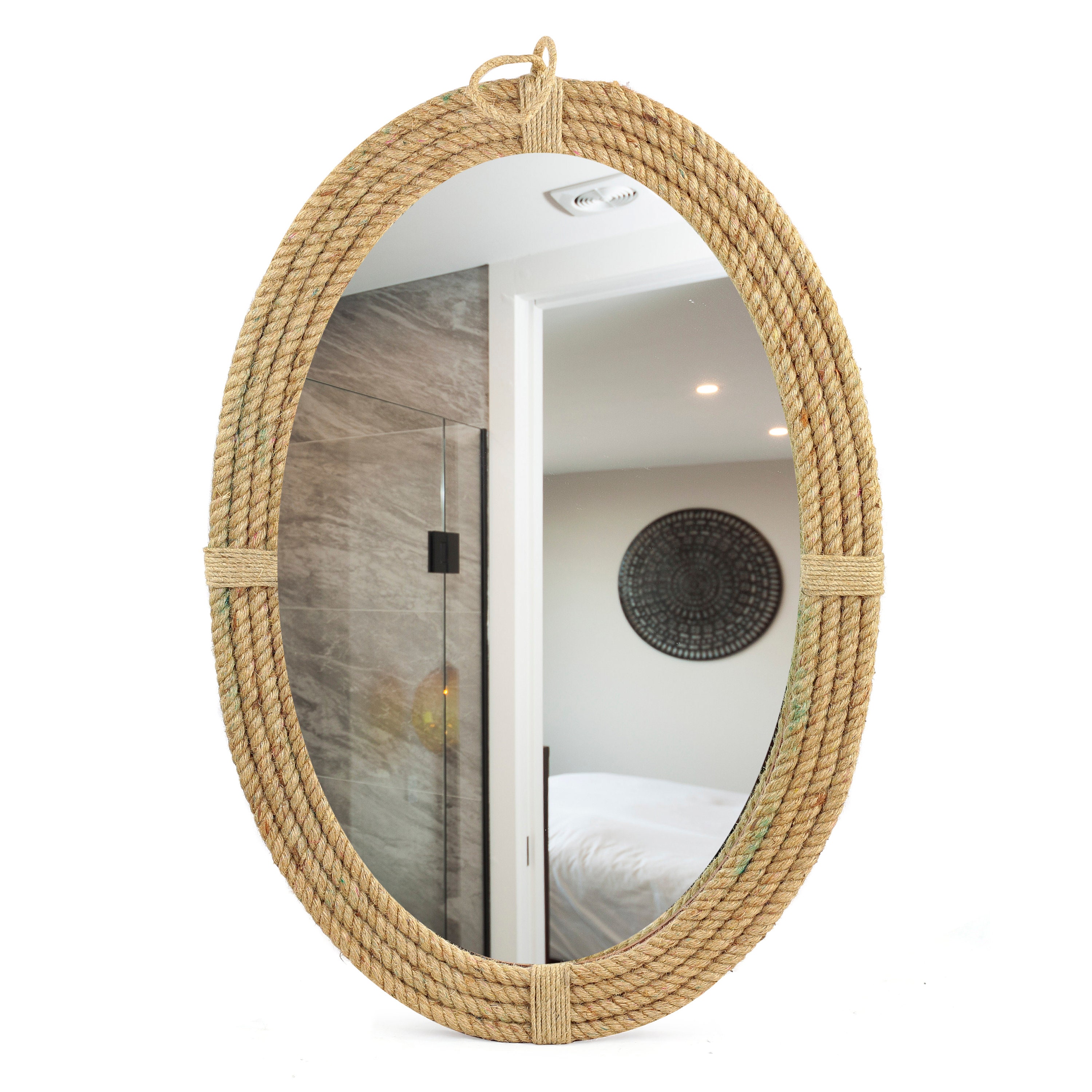 24 Oval Round Wooden Bathroom Rope Mirror Wooden Etsy