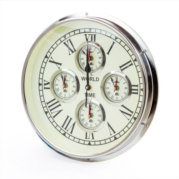 Nautical Brass World Times Clock With Five Mechanism Motors Etsy