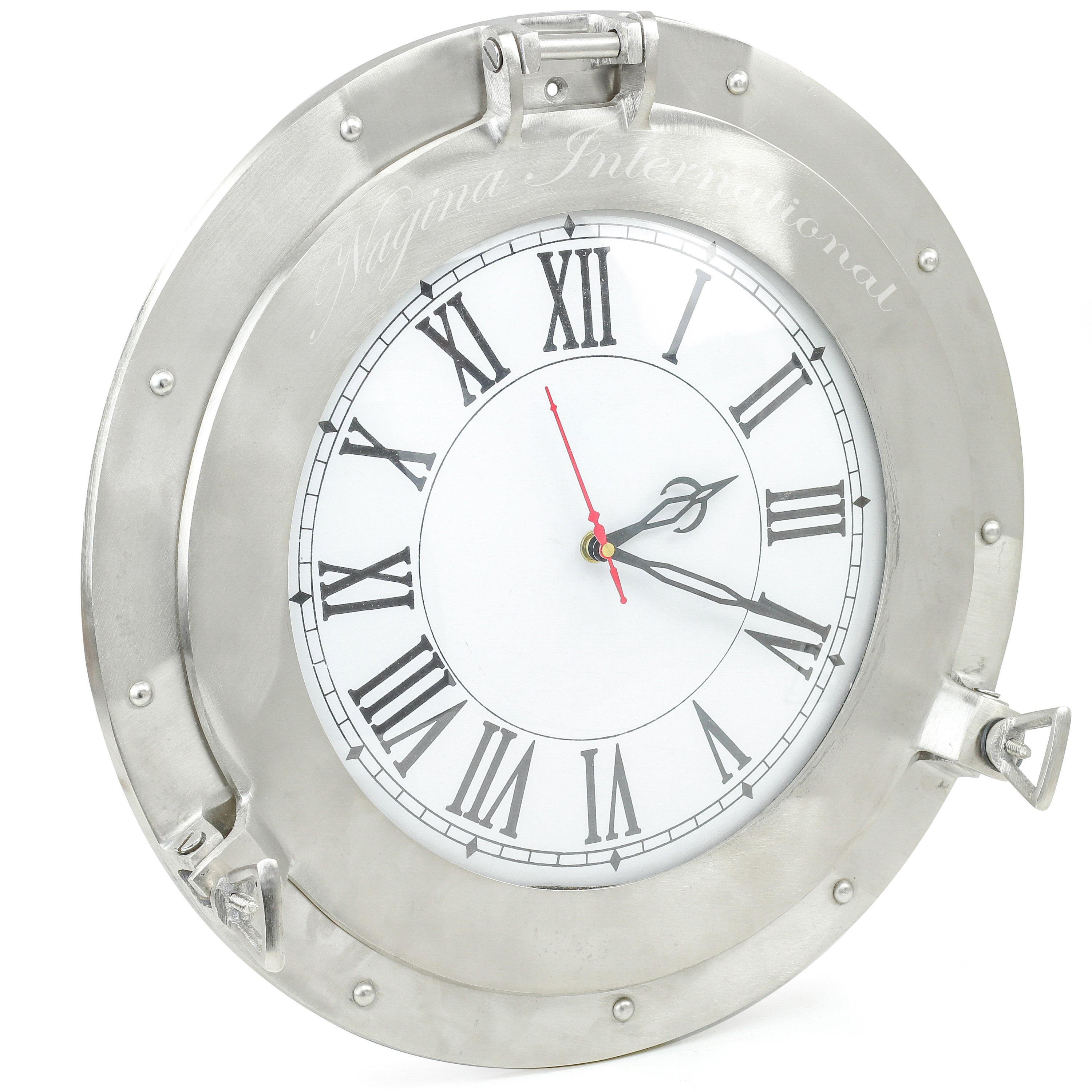 Brushed Nickel Aluminum Metal Roman Porthole Clock Nautical Etsy
