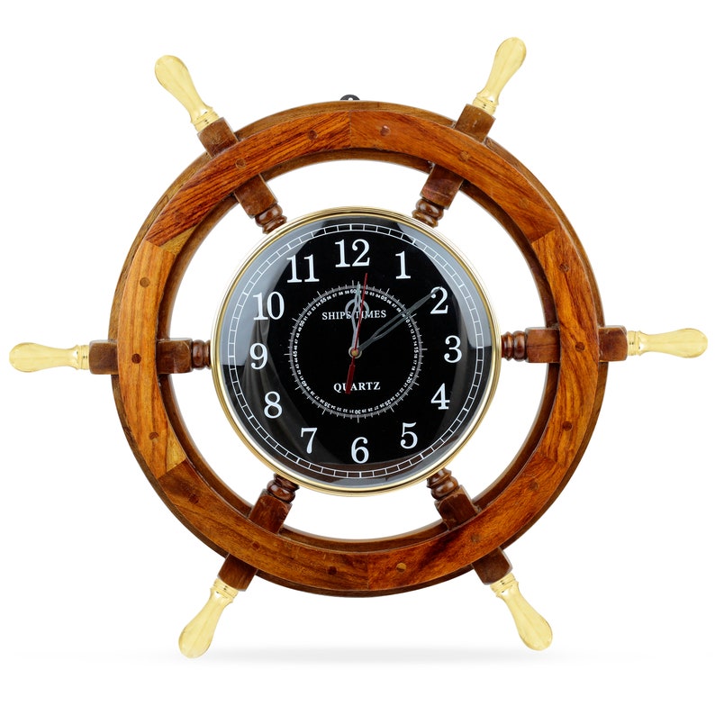 24 Wooden Ship Wheel Clock Boat Steering Wheel With Etsy