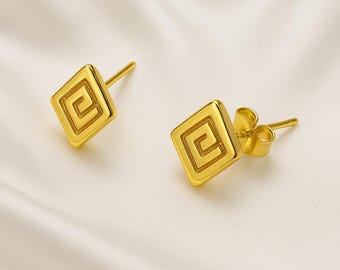 Greek Key Earrings: 18k Gold Filled Sterling Silver Meander Symbol