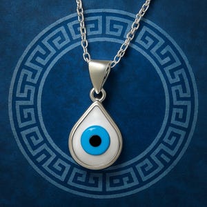 Sterling Silver 925 Blue Greek Evil Eye Necklace|Good Luck Charm Pendant