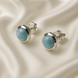 Larimar Gemstone Stud Earrings 925 Sterling Silver