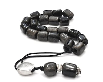 Gray Obsidian Gemstone Worry Beads Greek Komboloi | 13x11mm Anxiety Beads