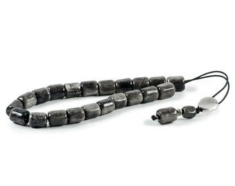 Gray Obsidian Gemstone Worry Beads Greek Komboloi | 13x11mm Anxiety Beads