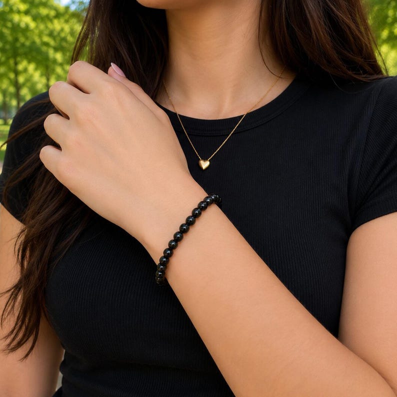 Bracelet réglable en tourmaline noire pour homme et femme, pierres précieuses protectrices pour la guérison image 8