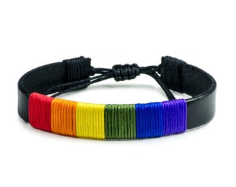 Pulsera Orgullo Bandera Arco Iris LGBT Pulsera de cuero negro unisex