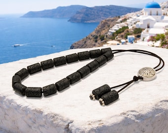 Black Lava Komboloi Worry Beads: Greek Anti-Stress Gift