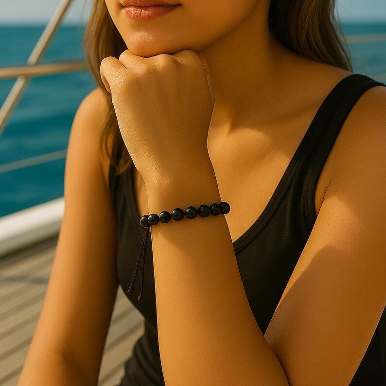 Bracelet réglable en tourmaline noire pour homme et femme, pierres précieuses protectrices pour la guérison image 3
