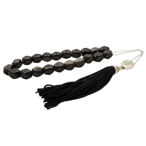 Black Obsidian Greek Komboloi Worry Beads: Stainless Steel Chain