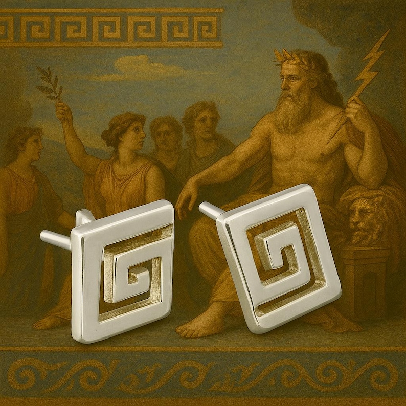 Greek Meander Symbol of Victory and Unity Sterling Silver 925 Push back Earrings image 2