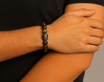 Buddha Tiger's Eye Gemstone Handmade Bracelet Men & Women's Unisex Stress Relieve Beads