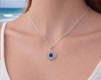 Sterling Silber 925 Blau Evil Eye Halskette | Griechischer Glücksbringer Anhänger | Gelbgold