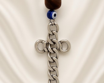 Car Accessories Cross Greek Evil Eye Car Rear View Mirror Hangers Auto Travel Charm Car Gift Religious