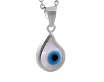 Sterling Silver 925 Blue Greek Evil Eye Necklace|Good Luck Charm Pendant