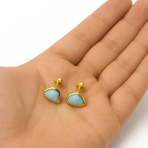 Larimar Gemstone Stud Earrings 18k Gold Filled Sterling Silver