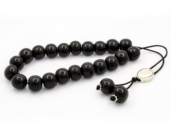 Black Obsidian Gemstone Worry Beads|Handmade Greek Komboloi | 12x10mm
