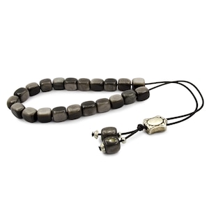 Small Black-Silver Beads Obsidian Greek Komboloi Worry Beads 9x8mm Anxiety Beads