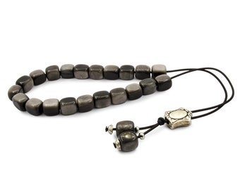 Small Black-Silver Beads Obsidian Greek Komboloi Worry Beads 9x8mm Anxiety Beads