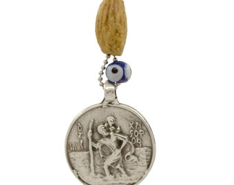 Car Accessories St Christopher Greek Evil Eye Olive Kernel Car Rear View Mirror Hangers Auto Travel Charm St. Mary Car Gift Religious