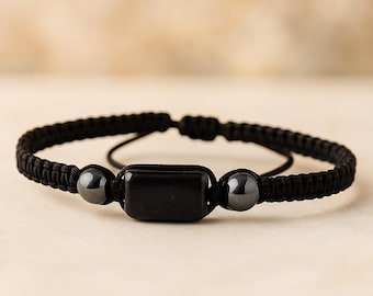 Roher schwarzer Turmalin Edelstein einstellbar Armband Männer & Frauen Unisex Healing Schutzedelsteine Griechenland