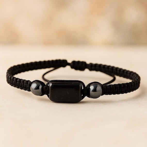 Raw Black Tourmaline Gemstone Adjustable Bracelet Men & Women's Unisex Healing Protective Gemstones Greece