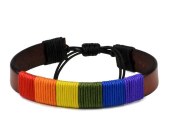 Pride Bracelet Rainbow Flag LGBT Unisex Brown Leather Bracelet