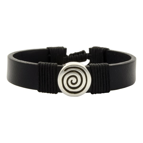 Unisex Adjustable Black Leather Bracelet Handmade Greek Spiral Symbol Women's Leather Bracelet Gift for Man