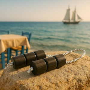 Begleri Fidget Beads – Greek-Inspired Stress Relief Toy XL Black Ebony Wood Greek Worry Beads Stainless Steel Chain