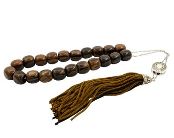 Stainless Steel Chain Brown Obsidian Greek Komboloi Worry Beads 21 Beads 12x11mm Anti Stress Relieve Beads Anxiety Beads