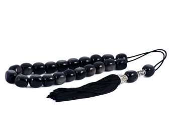 Black Silver Obsidian Gemstone Greek Worry Beads Anxiety Beads