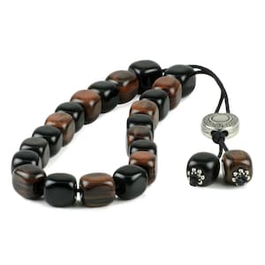 Black & Brown Obsidian Greek Komboloi Worry Beads|21+2 Beads 12x11mm Anxiety Beads