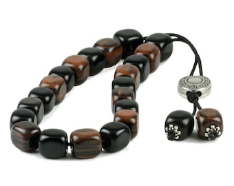 Black & Brown Obsidian Greek Komboloi Worry Beads|21+2 Beads 12x11mm Anxiety Beads