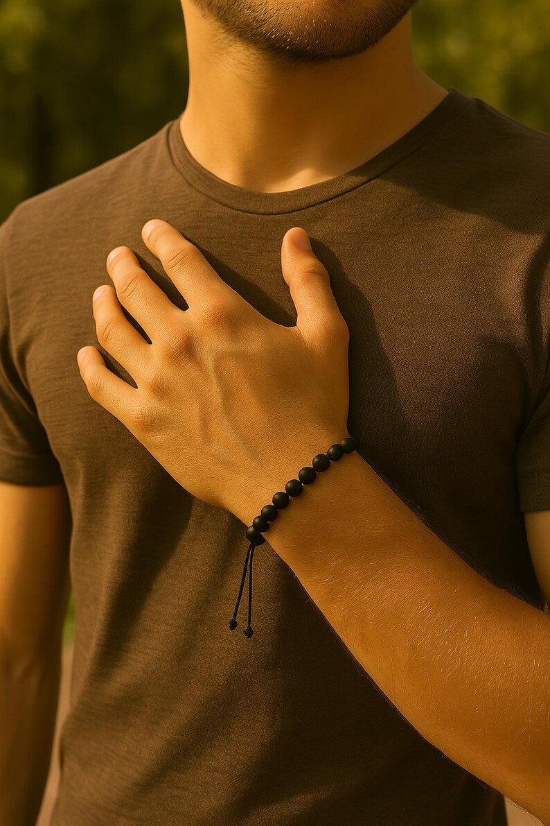 Bracelet réglable en tourmaline noire pour homme et femme, pierres précieuses protectrices pour la guérison image 6