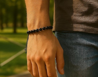 Black Tourmaline Gemstone Adjustable Bracelet Men & Women's Unisex  Healing Protective Gemstones
