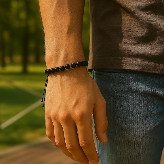 Black Tourmaline Gemstone Adjustable Bracelet Men & Women's Unisex  Healing Protective Gemstones