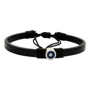 Greek Evil Eye Black Leather Bracelet: Unisex Charm Jewelry