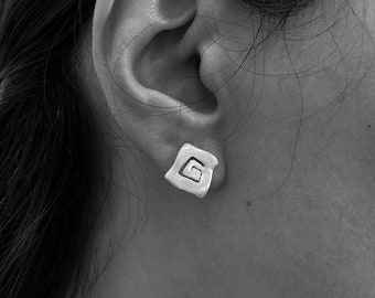 Greek Meander Symbol of Victory and Unity Sterling Silver 925 Push back Earrings