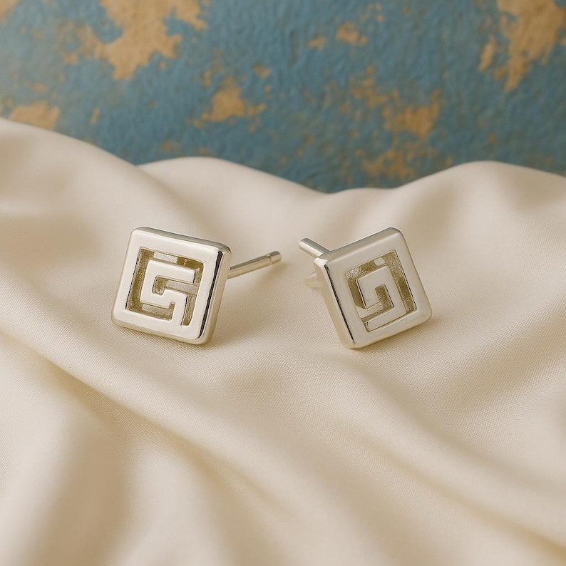 Greek Meander Symbol of Victory and Unity Sterling Silver 925 Push back Earrings image 4