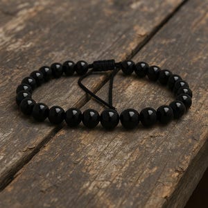Bracelet réglable en tourmaline noire pour homme et femme, pierres précieuses protectrices pour la guérison image 2