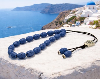 Blue Lava Gemstone Komboloi Worry Beads: Greek Anti-Stress Beads