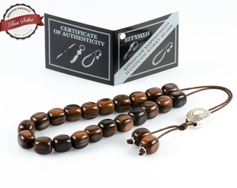 Perles d'inquiétude en obsidienne brune Komboloi grec | 21 + 2 perles 12x11 mm anti-stress pour soulager l'anxiété