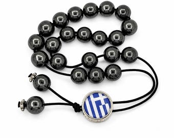 Hematite Gemstone Greek Worry Beads Komboloi Anti Stress Greek Flag