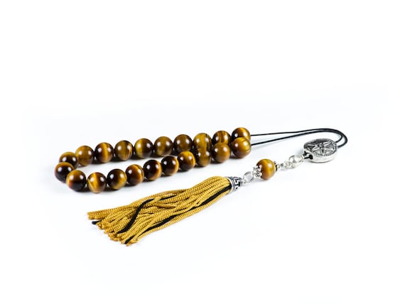 Tiger's Eye Gemstone Greek Worry Beads Komboloi|Prayer Beads|Star of Vergina Metal Spacer