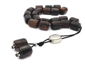 Brown Obsidian Greek Komboloi Worry Beads|21+2 Beads 12x11mm