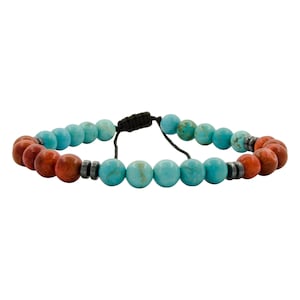 Turquoise & Coral Gemstone Unisex Handmade Men Women Bracelet Stress Relieve Beads Greece